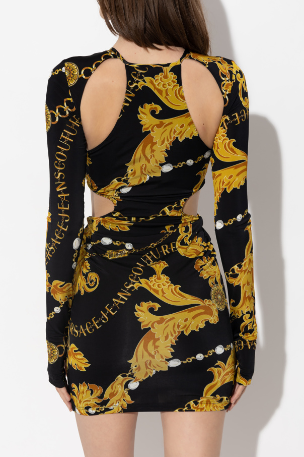 ワンピース VERSACE JEANS Woman Dress Black 75HAO920JS204 G89 Black midi dress with baroque print brand VERSACE JEANS